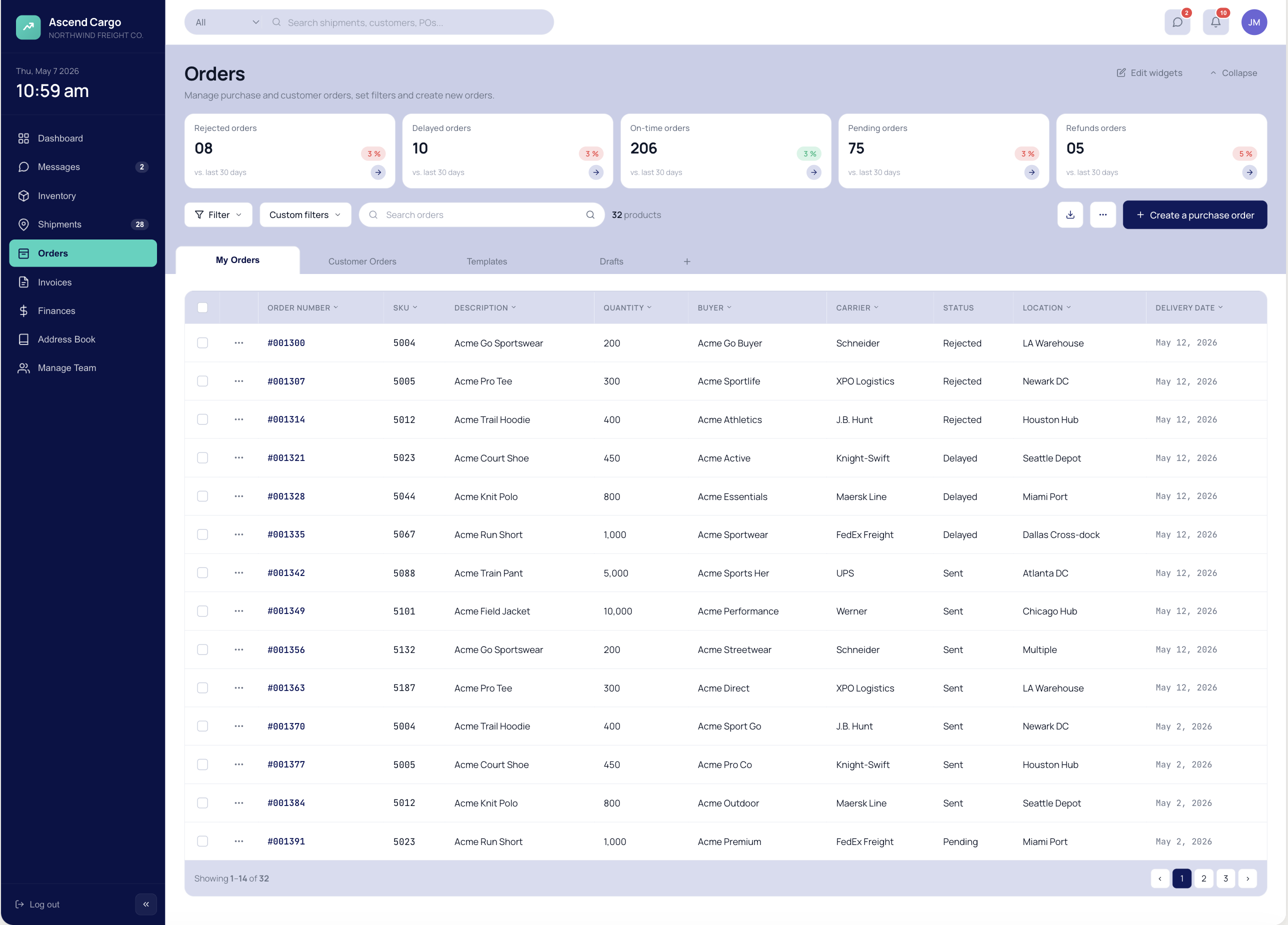 Orders module with its own permanent tabs