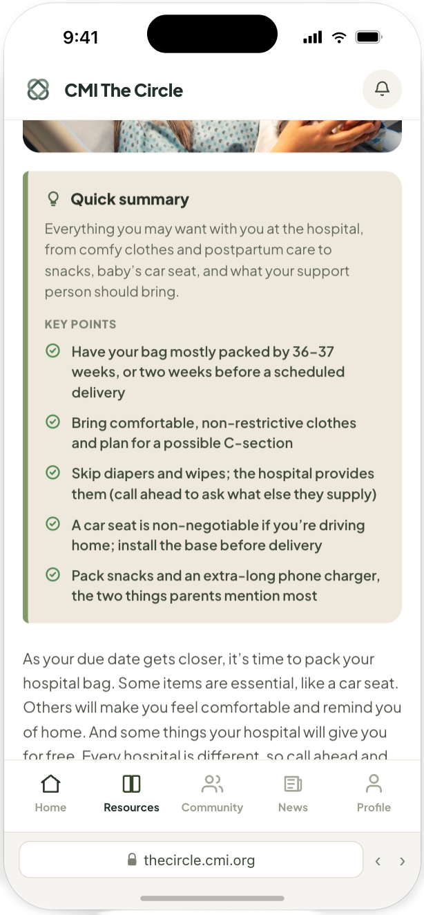 Quick summary and key points on the hospital bag article
